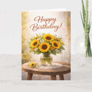 Carte Anniversaire Tournesol Jaune Rustique