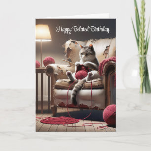 Carte Anniversaire Tricot Chat Dans Ancienne Chaise