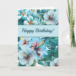 Carte Anniversaire tropical avec Feuilles d'Hibiscus ble