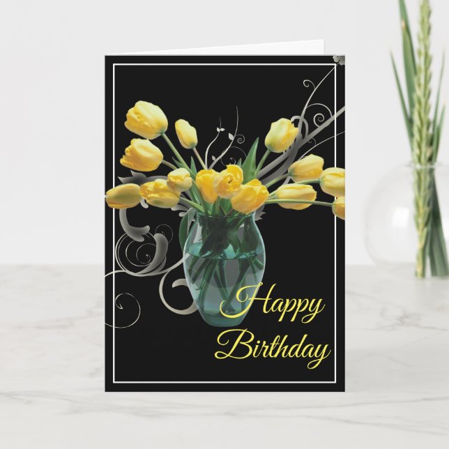 Carte Anniversaire - Tulipes Jaunes (Devant)