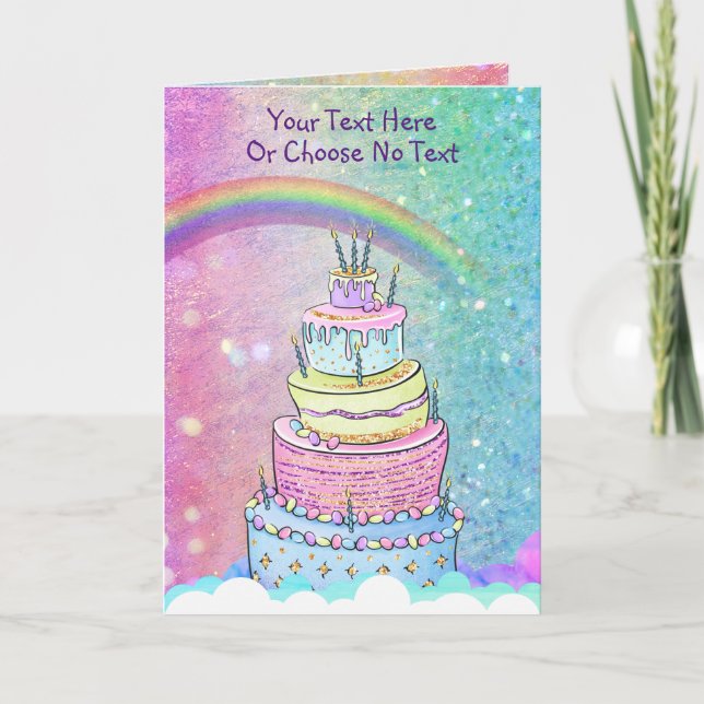 Carte Anniversaire Unicorn Arc-en-ciel violet rose Parti (Devant)