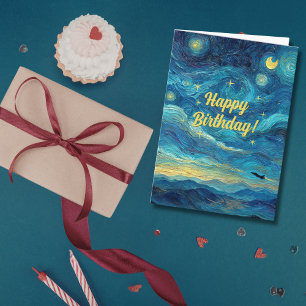 Carte Anniversaire Van Gogh Avion à réaction Nuages Bleu