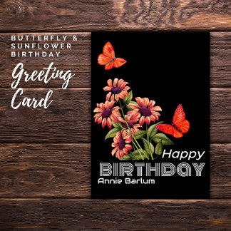 Carte Anniversaire Vibrant Orange Papillon & Tourn