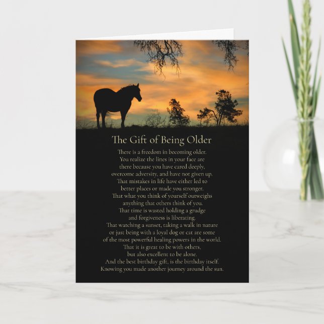 Carte Anniversaire Vieillir Beau Cheval et Mots (Devant)