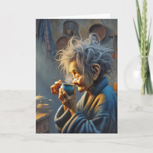 Carte Anniversaire Vielle Dame Boire Café du matin