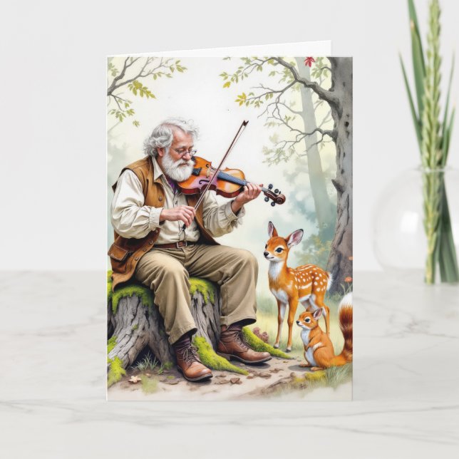 Carte Anniversaire Vieux homme Jouer un Fiddle (Devant)