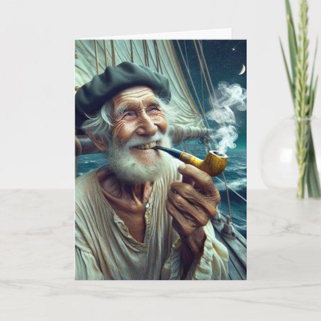 Carte Anniversaire Vieux marin Fumer un tuyau (Devant)