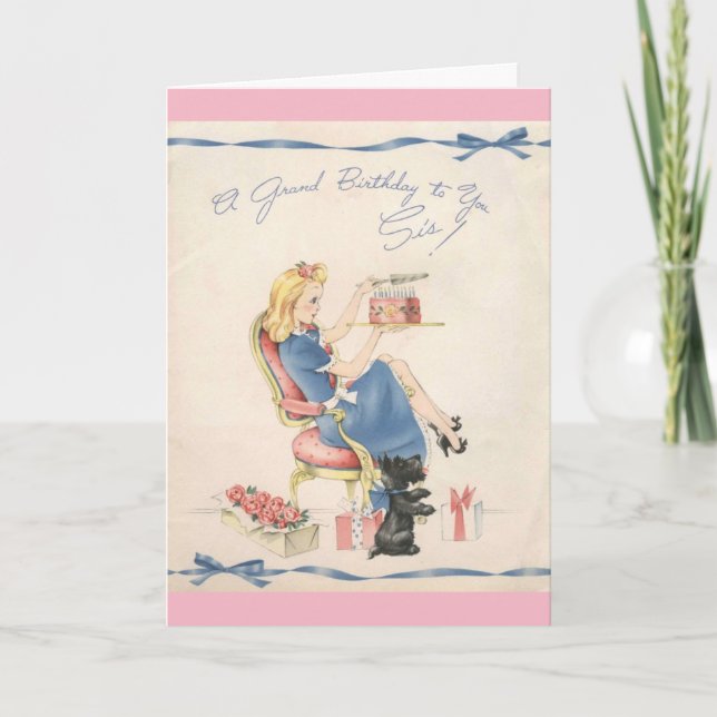 Carte Anniversaire vintage à une soeur, (Devant)