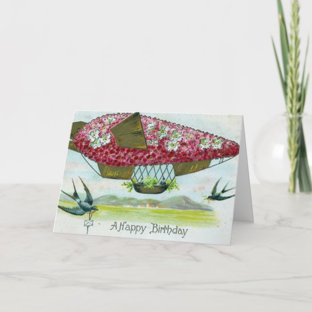 Carte Anniversaire Vintage Blimp et Bluebirds (Devant)