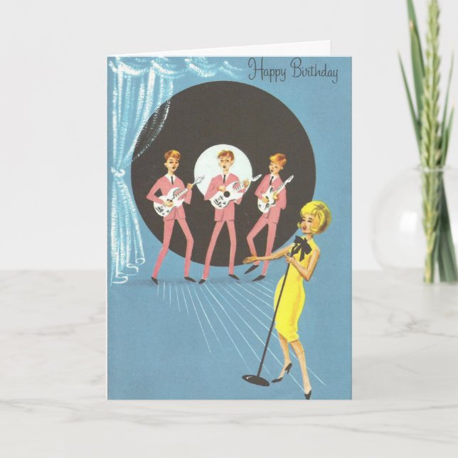 Carte Anniversaire vintage - Chanter Souhaits Anniversai (Devant)