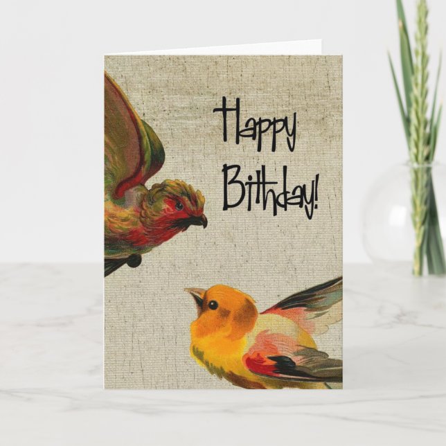 Carte Anniversaire vintage d'oiseaux (Devant)
