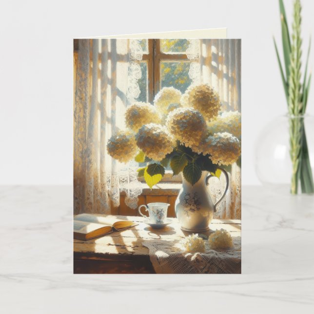 Carte Anniversaire Vintage Hydrangea Bouquet (Devant)