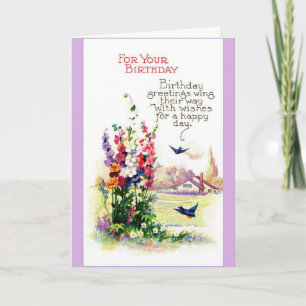 Carte Anniversaire vintage - Oiseaux Apportent des salut