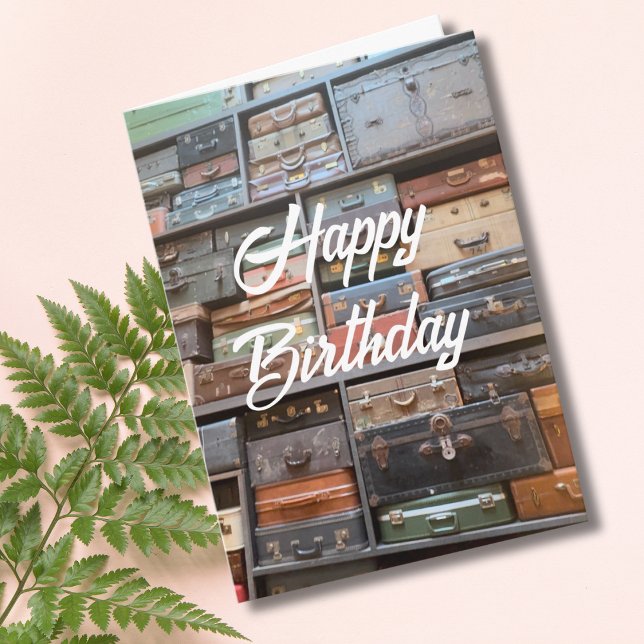 Carte Anniversaire Vintage valise Voyage Retro Cool Phot (Créateur téléchargé)