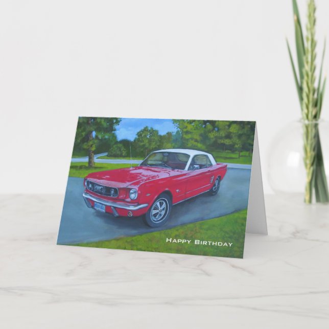 Carte Anniversaire, Voiture Rouge, Peinture originale, V (Devant)
