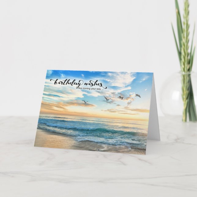 Carte  Anniversaire Vous Manquez Plage Coucher de soleil (Devant)