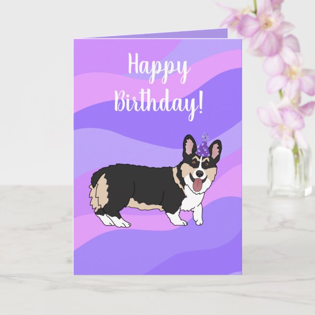 Carte Anniversaire Welsh Corgi (Orchidée)
