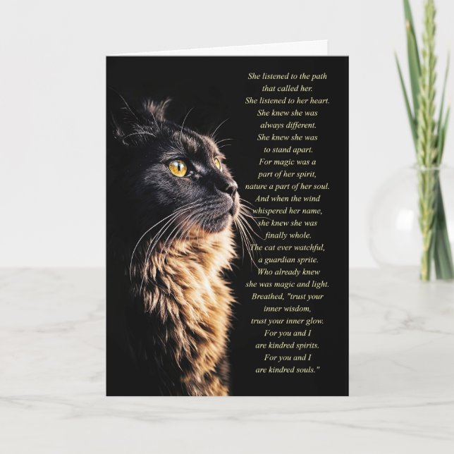 Carte Anniversaire Wicca Inspiré Chat Noir Spirituel (Devant)