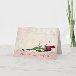 Carte Anniversaire Wine and Red Rose