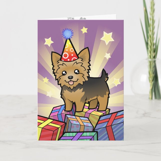 Carte Anniversaire Yorkshire Terrier (cheveux courts san (Devant)