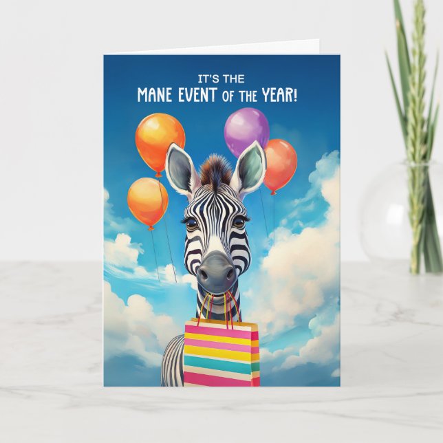 Carte Anniversaire Zebra MANE Événement avec Ballons (Devant)