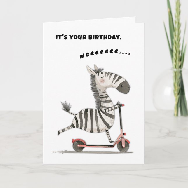 Carte Anniversaire Zebra Scooter Fun Free Spirit Card (Devant)