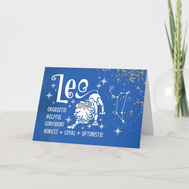 Carte Anniversaire Zodiac Leo Avec Constellation Signale (Devant)