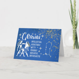 Carte Anniversaires du zodiaque Gémeaux avec constellati