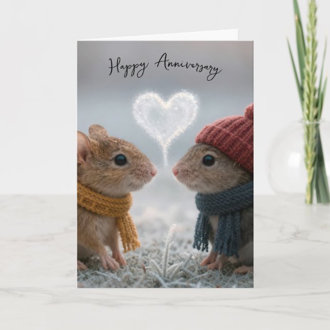 Carte Anniversary Mice With a Frosty Heart (Devant)