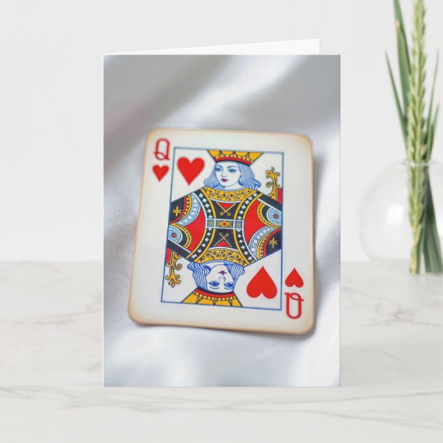 Carte Anniversary Queen of Hearts On White Satin Fabric (Devant)