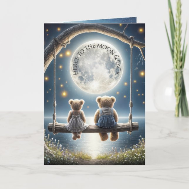 Carte Anniversary Teddy Bears On a Swing (Devant)
