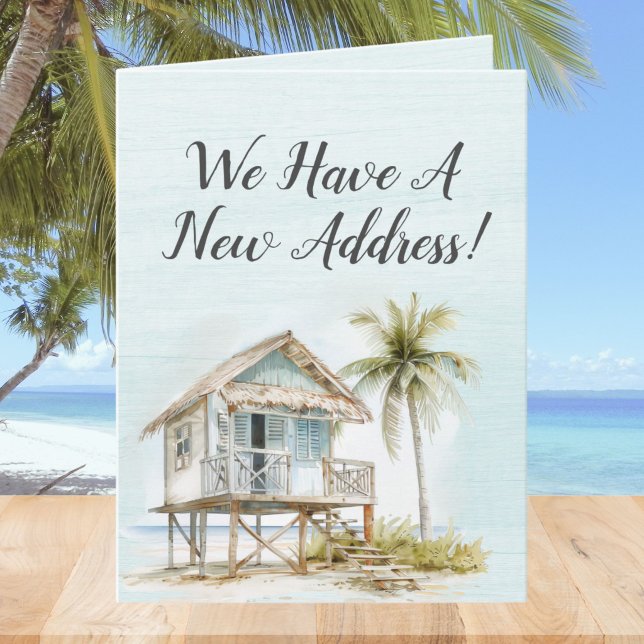Carte Annonce de déménagement de maison de plage au coco (Créateur téléchargé)