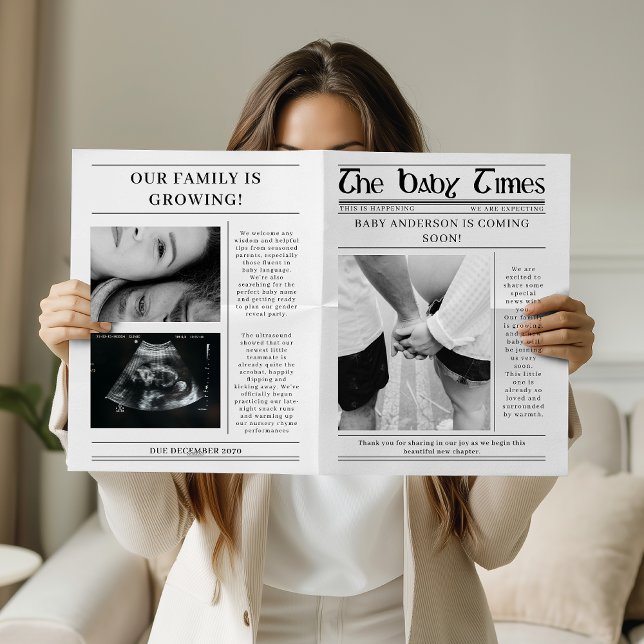 Carte Annonce de grossesse photo de journal rétro (Créateur téléchargé)