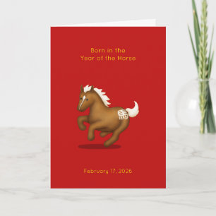 Carte Annonce de naissance de bébé de l'année du Cheval