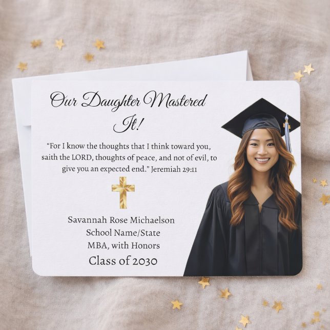 Carte Annonce de remise de diplôme MBA avec verset bibli (Créateur téléchargé)