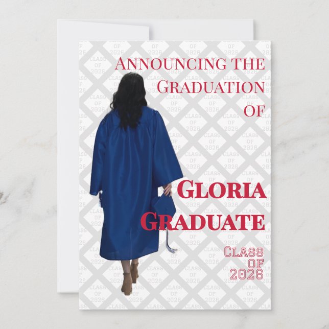 Carte Annonce de remise de diplôme Rouge et Blanc (Devant)