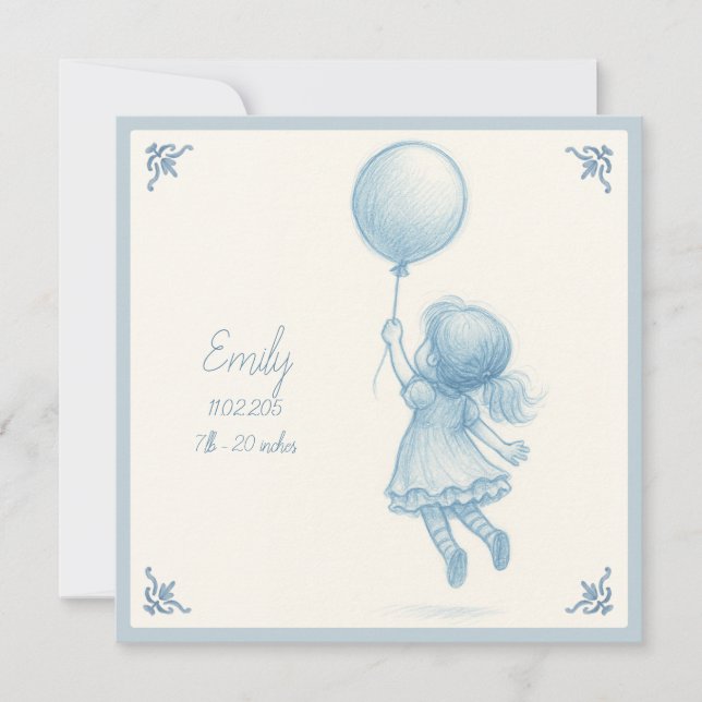 Carte Annonce personnalisée de naissance de bébé fille (Devant)