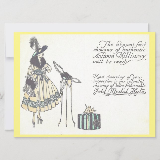 Carte Annonce vintage des années 1920 Casquette Milliner (Devant)