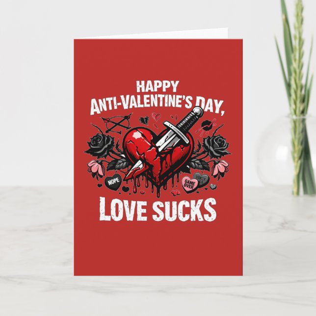 Carte Anti-Saint-Valentin L'amour c'est nul Dague de cœu (Devant)