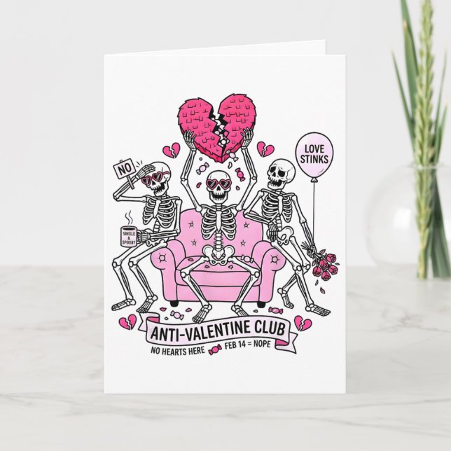 Carte Anti Valentine Club Funny Skeleton Valentines Men  (Devant)