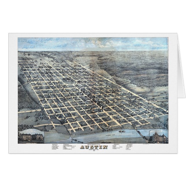 Carte antique aérienne de la ville d'Austin, Texas (Devant horizontal)