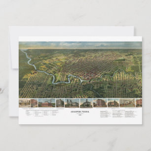 Carte antique de Houston, Texas avec la rivière Bu