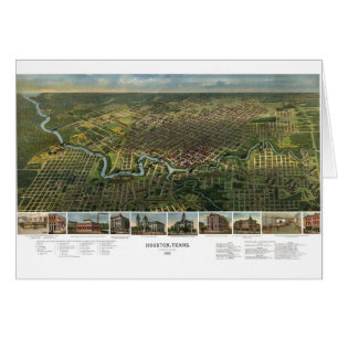 Carte antique de Houston, Texas avec la rivière Bu