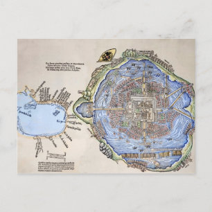 Carte antique de la capitale aztèque Tenochtitlan