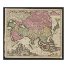 Carte antique de l'Asie 1700, Affiche de Chine