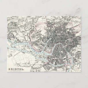 Carte antique du 19ème siècle de Bristol Angleterr