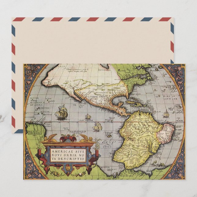 Carte antique du monde : les Amériques par Abraham (Devant / Derrière)