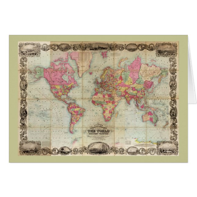 Carte antique du monde par John Colton, circa 1854 (Devant horizontal)