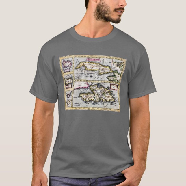 Carte antique du T-shirt des Caraïbes, îles (Devant)