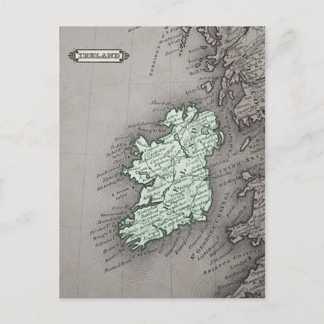 Carte antique Irlande, vert (Devant)